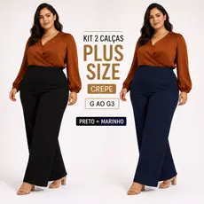 Kit 2 Calças Pantalona Plus Size Feminina Crepe Cintura Alta G G1 G2 G3 Social Elegante