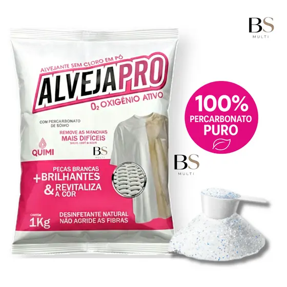 Percarbonato de Sódio 100% Puro | Alvejante Sem Cloro | Tira Manchas Roupas Brancas e Coloridas | Multiuso ALVEJAPRÓ 1kg