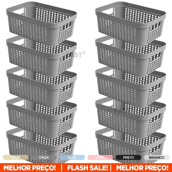 Kit 10 Cestos Rattan Cestinho Organizador de Armário Gaveta Lavanderia Banheiro Organiza 26x18 4.5