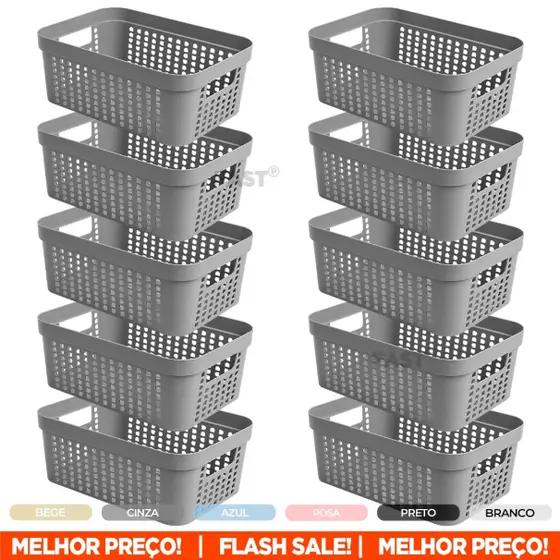 Kit 10 Cestos Rattan Organizador Armário Gaveta Lavanderia Banheiro Organiza Geladeira 19x14cm