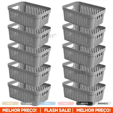 Kit 10 Cestos Rattan Organizador Armário Gaveta Lavanderia Banheiro Organiza Geladeira 19x14cm