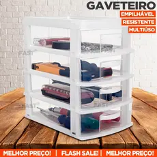 Gaveteiro Escrivaninha Organizador Com 4 Gavetas Grandes Plástico Reforçado Empilhável Multiúso Casa