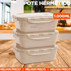Kit 3 Potes Hermético 1.000ml Plástico Tampa Vedação Organizador de Geladeira Marmita vai ao Freezer