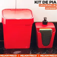 Kit Lixeira de Pia Com Dispenser Porta Detergente Produto de Limpeza Organizador de Pia Para Cozinha
