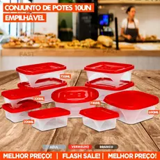 Kit 10 Potes Plásticos Prático Jaguar Organizadores de Cozinha Geladeira Armário Marmita Resistente