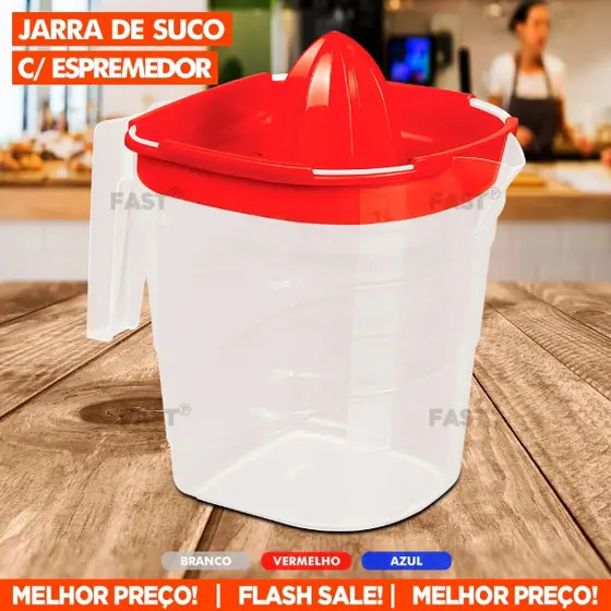 Jarra com Tampa Com Click Trava e Espremedor de Fruta Suco de Laranja Capacidade 1,2 Litro Plástico