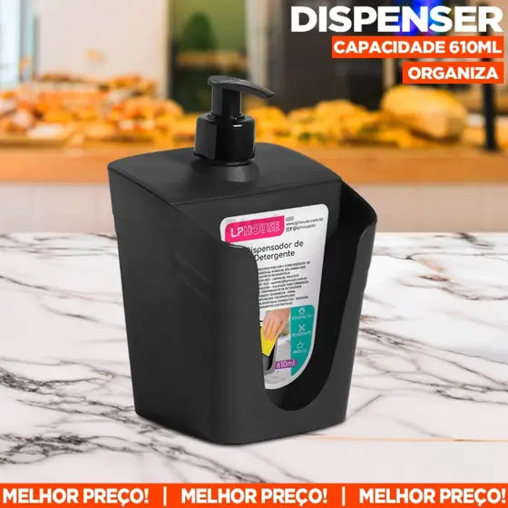 Dispenser Porta Detergente Sabonete Líquido Banheiro Casa Organizador de Pia Porta Esponja Cozinha