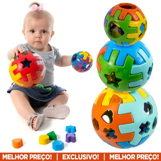 Bola Peças Encaixar Educativo Didático Formas Geométricas de Montar Tamanhos Primeira Infancia Bebê