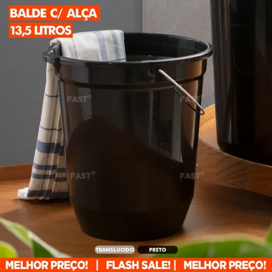 Balde de Plástico Com Alça de Alumínio Resistente 13,5 Litros de Capacidade Multiuso Lavanderia Casa