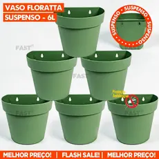 Kit 6 Vasos Vasinho Suspenso 6 Litros Vasinho de Parede Jardim Floratta Jardinagem Flores e Plantas