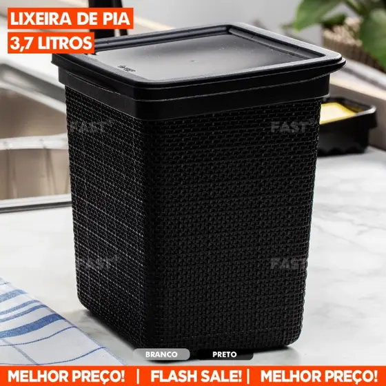 Lixeira de Pia 3,7 Litros Tampa e Design Tramado Lixo de Cozinha Escritório Lavabo Organiza Multiuso