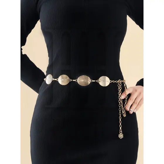 Cinto Feminino Elegante Acessório de Moda Cinto Luxo Oval Texturizado Body Chain Y2k Belt para Complementar Vestidos