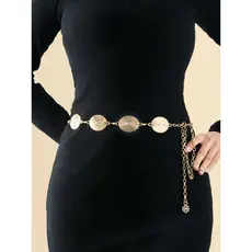 Cinto Feminino Elegante Acessório de Moda Cinto Luxo Oval Texturizado Body Chain Y2k Belt para Complementar Vestidos