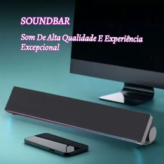 Soundbar 14W com Iluminação LED Plug&Play USB Som Incrível para seu Computador Prático Home Office