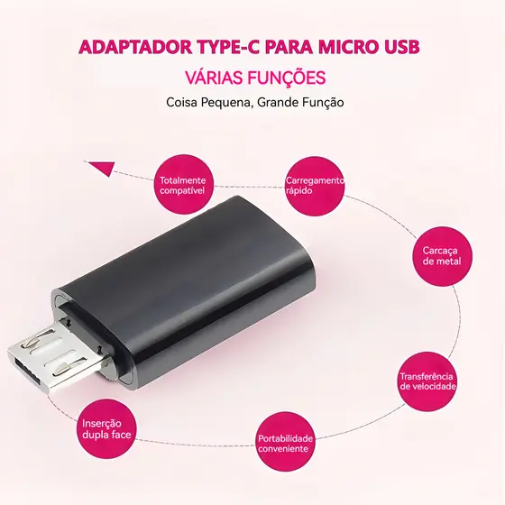 Adaptador Type-C para Micro USB Conversor Compacto Conectividade Universal Pequeno Leve Prático