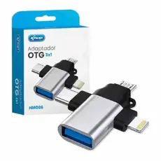Adaptador OTG 3 em 1 USB Type-C Lightning V8 Conecte Pendrive Mouse Teclado em iPhone iPad e Android FAT32 ou exFAT