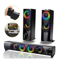 Caixa de Som Multimídia USB Conexão P2 Potente Alto-falante C/RGB Luz LED Potência 6w para PC Notebook Computador