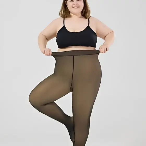 Meia Calça Plus Size  Moda Slim Feminina Super Elástica Pelúcia Forrada Térmica Grossa 75-110kg