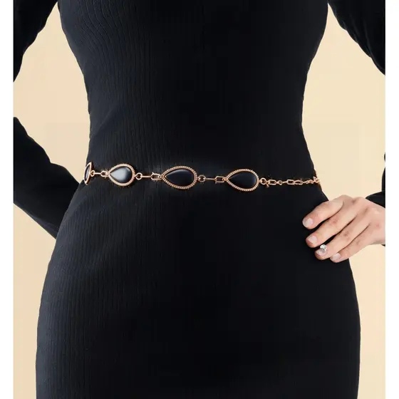 Cinto Feminino Estiloso com Detalhe em Corrente Design Gota D'Água body chain para Eventos Sociais