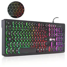 Teclado Gamer USB Com Fio com luz RGB 107 Teclas Gravadas a Laser em Formato Arredondado ABNT2 Para Windows Linux e Mac