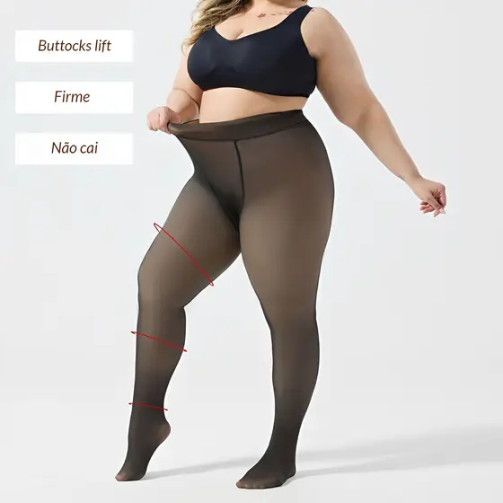 Meia Calça Feminina Plus Size Pelucia Forrada Translucida Lã Pelinho Térmica Grossa Super Elástica