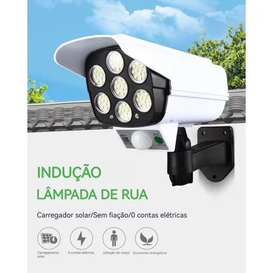 Luminária Solar de Parede LED com Sensor de Movimento Câmera de Segurança Falsa à Prova d'Água