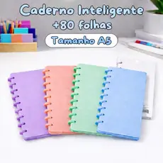 Caderno Inteligente A5 Reposicionável Argolado Universitário Fichário Planner Escolar Premium Notebook Diário