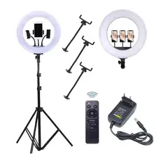 Ring Light Iluminador 14 Polegadas Tres Suporte Celular Fonte Com Tripe De 2.10 Metro 48w
