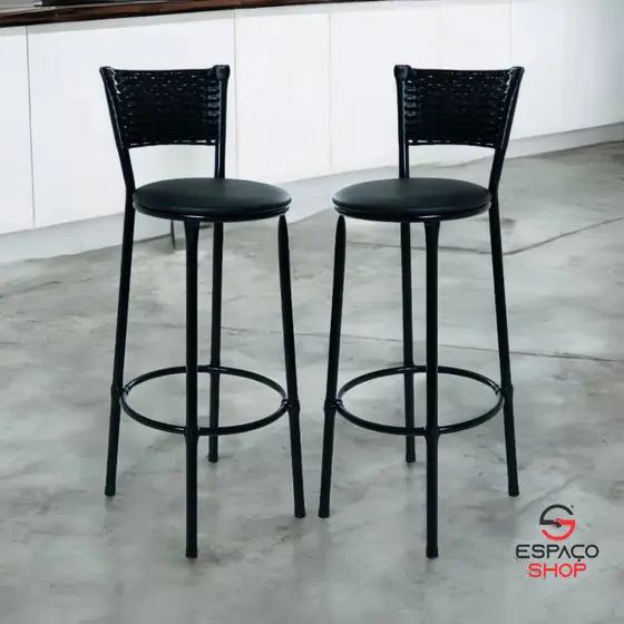 kit 2 banquetas alta junco preto cozinha bancada balcão