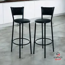 kit 2 banquetas alta junco preto cozinha bancada balcão
