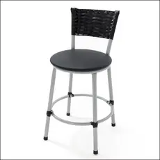 1 BANQUETA BAIXA ESTRUTURA PRATA ENCOSTO PRETO DE COZINHA AREA GOURMET