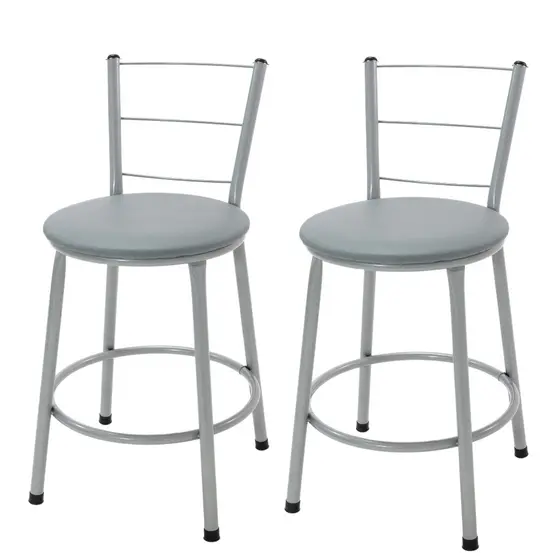KIT 2 BANQUETAS BAIXA ESTRUTURA PRATA DE COZINHA AREA GOURMET 3 ARAMES