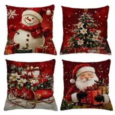 KIT 4 CAPAS DE ALMOFADAS DECORATIVAS NATAL PAPAI NOEL ,BONECO DE NEVE ,  RENA - TAMANHO 45X45