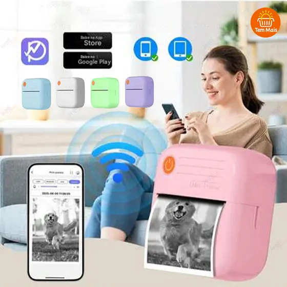 Nova mini impressora: modelo portátil e sem fio, compatível com sistemas Android e iOS&5 rolo papel&5 rolo papel adesivo
