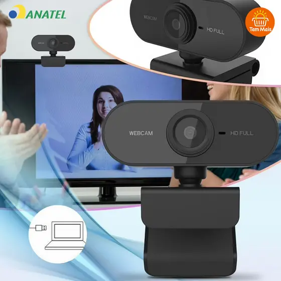 Webcam Profissional Full HD 1080p com Microfone Rotação 360° Ajuste Flexível para Computador Notebook Home Office