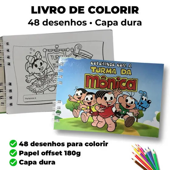 Livro de Colorir | Turma da Mônica | Capa Dura | 48 desenhos | Folhas Grossas | Folha Protetora | Atacado e Varejo