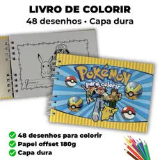 Livro de Colorir | Pokémon | Capa Dura | 48 desenhos | Folhas Grossas | Folha Protetora | Atacado e Varejo