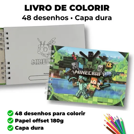 Livro de Colorir | Minecraft | 48 desenhos | Folhas Grossas | Folha Protetora