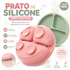 Prato Infantil de Silicone com Ventosa e Divisórias para Introdução Alimentar do Bebê
