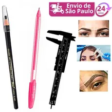 Lápis Dermatográfico + Paquímetro + Caneta Gel Branca para Sobrancelha Perfeita S-014