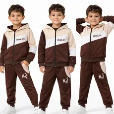 Conjunto de 3 Peças Casaco + Calça Moletom + Blusa de Menino Com Capuz Para Criança Frio ou 2 Peças