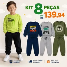 Kit 8 Peças Conjunto Moletom Infantil Masculino Inverno 4 Casacos + 4 Calças Menino