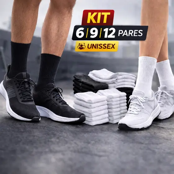 Kit 6 a 12 Pares Meia Academia Cano Médio Masculina Feminina Algodão