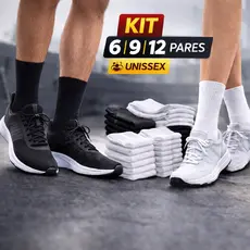 Kit 6 a 12 Pares Meia Academia Cano Médio Masculina Feminina Algodão