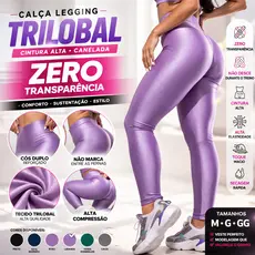 Calça Legging Fitness Canelada Trilobal Cintura Alta Zero Transparencia Academia Alta Compressão