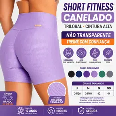 Short Academia Feminino Cintura Alta Canelado Não Transparente