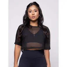 Blusa Marla Cropped de Tule Fitness leve e respirável