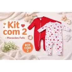 ​Kit 2 Macacões Bebê 100% Algodão ( Suedine) Estampa Bichinhos e Liso - Com Zíper Menina/Menino- Rn/P/M/G
