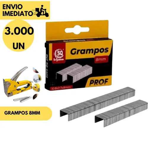 Kits 1000, 2000 ou 3000 Un Grampo Reforçado 8 MM p/Grampeador Tapeceiro Estofado Madeira Galvanizado