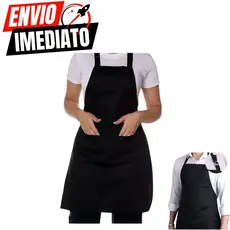 Avental De Oxford Preto Engate Rápido Garçom Cozinha Açougueiro Churrasqueiro Peixaria